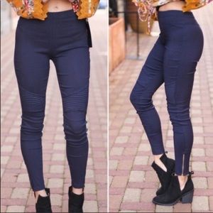 Navy stretch Motto jeggings with zipper trim